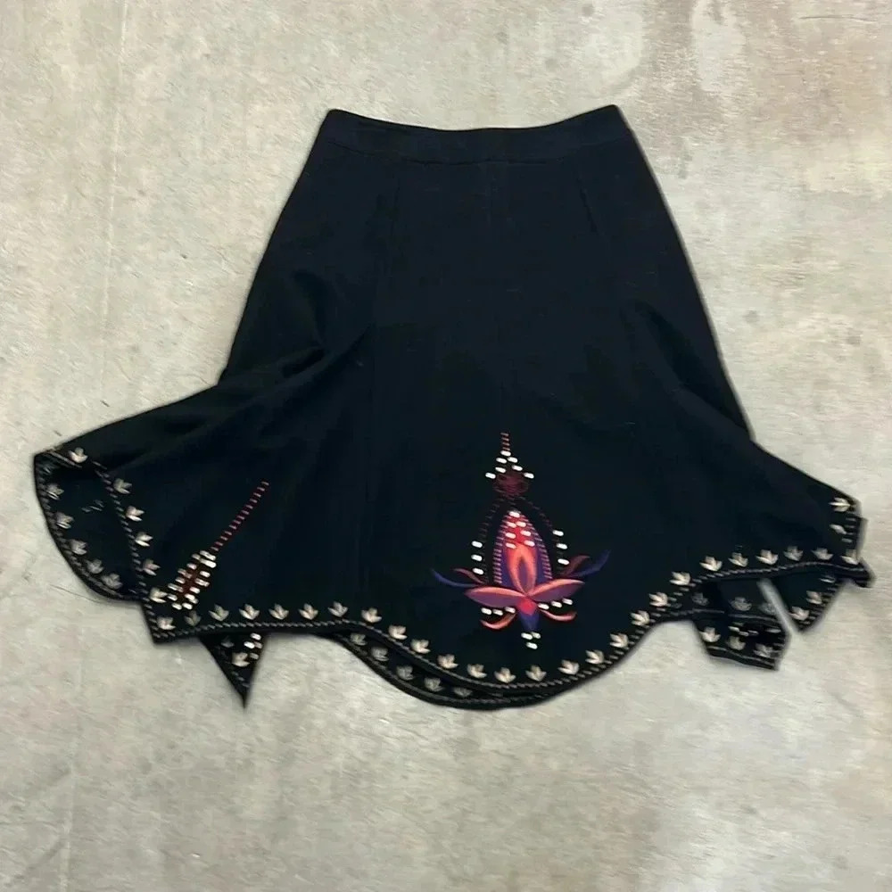 Nygard asymmetric hem embroidered fairy boho wool blend skirt